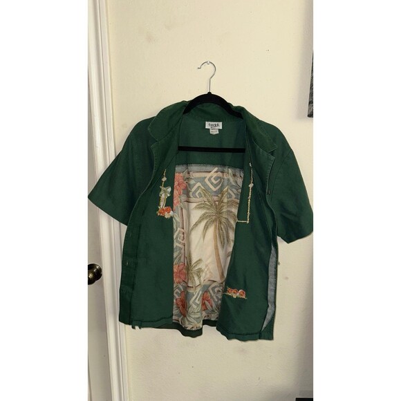 Vintage Teddi green button up floral embroidered blouse linen blend size 1x - Picture 7 of 7